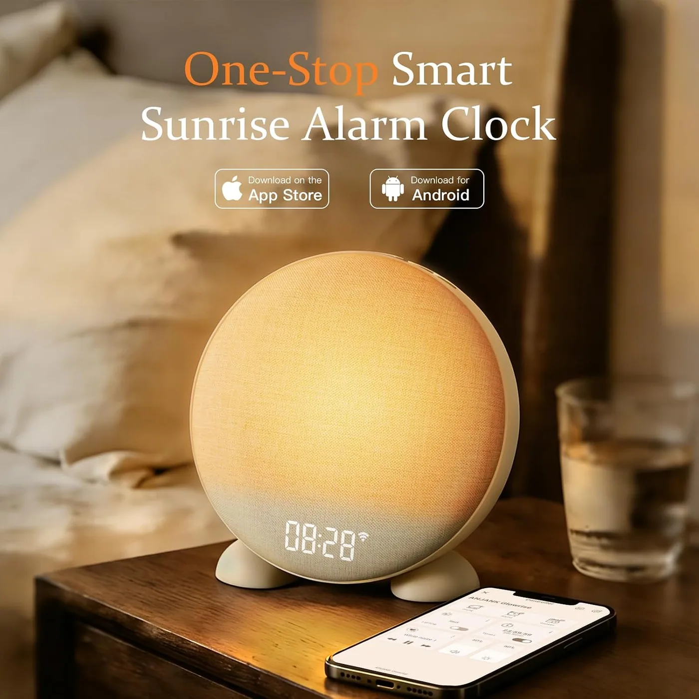 The sunrise model on a bedside table, light climbing before the alarm rather than with it.
